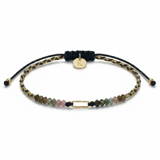[10180] Anaga pulsera trenzada turmalina (Negro-Dorado)
