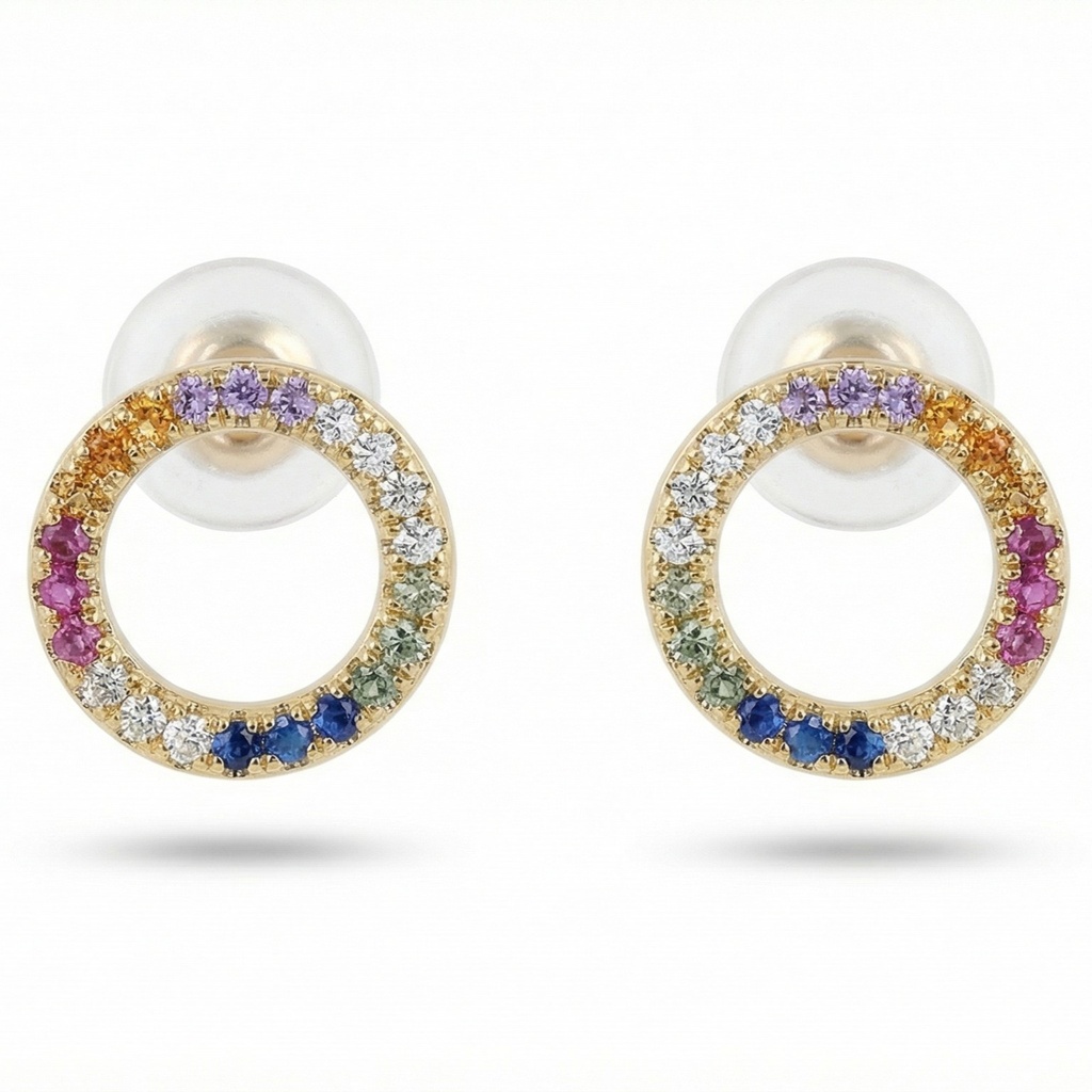 Shimmer pendiente aro circonia multicolor dorado