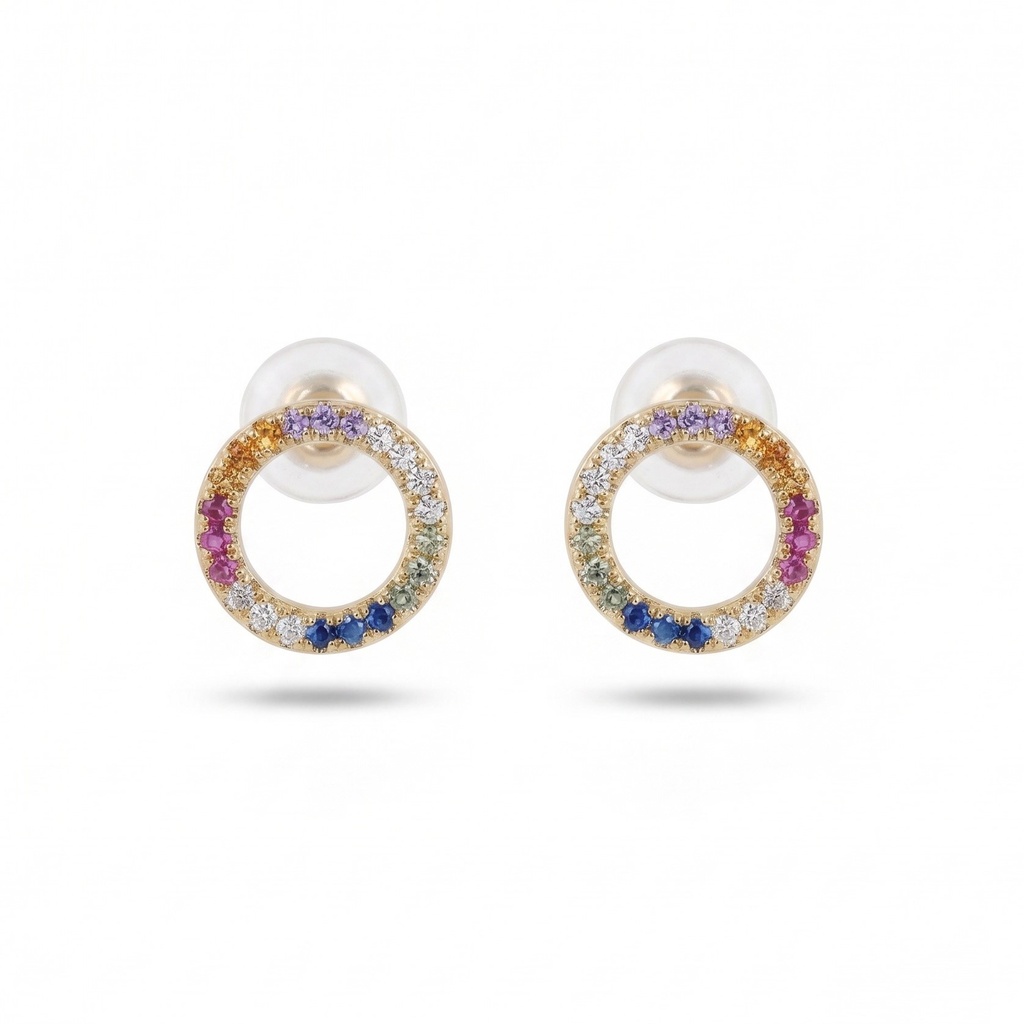 Shimmer pendiente aro circonia multicolor dorado