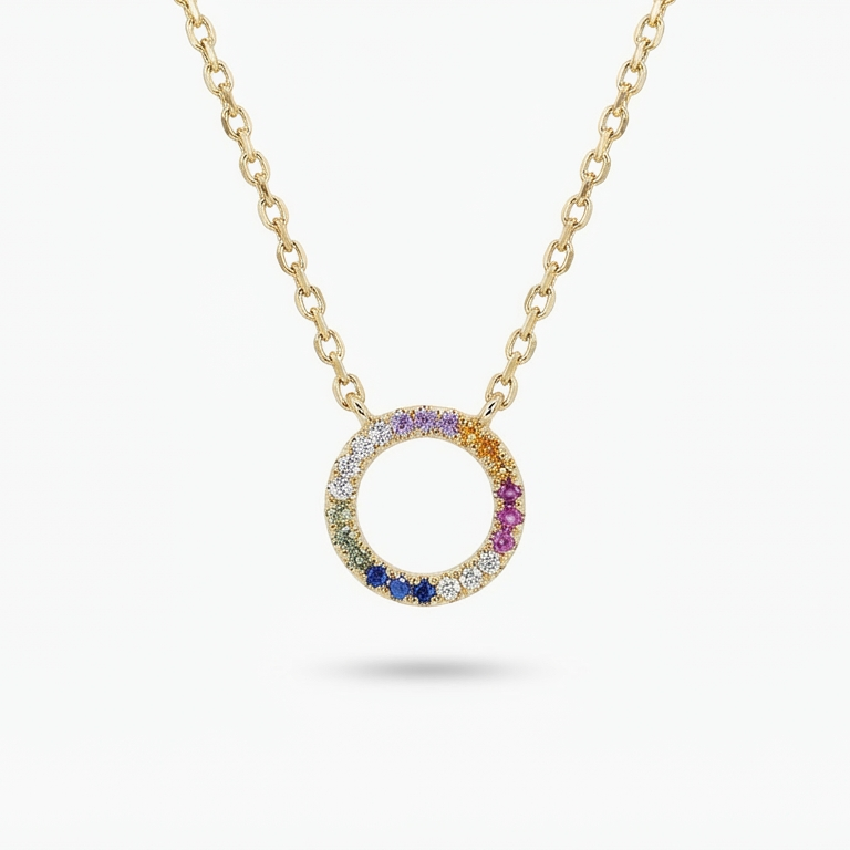 Shimmer colgante aro circonia multicolor dorado