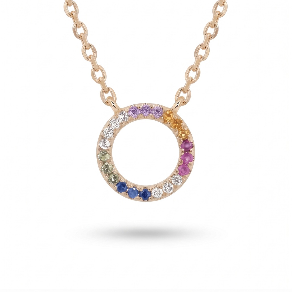 Shimmer colgante aro circonia multicolor dorado
